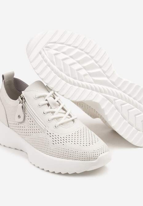 Białe Sneakersy Skórzane Ozdobione Suwakiem Ivelami