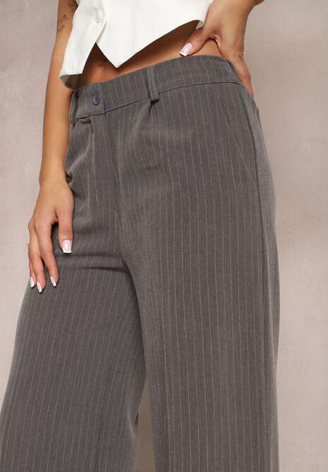 Szare Szerokie Spodnie Garniturowe Viscose