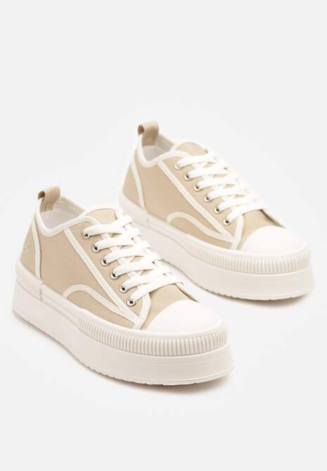 Ciemnobeżowe Trampki na Platformie z Metaliczną Ozdobą Afleeria