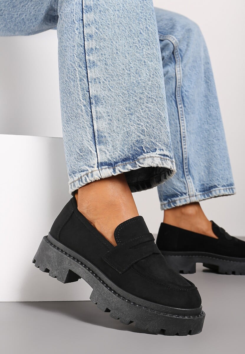 Czarne Wsuwane Mokasyny Vices na Platformie Dionela