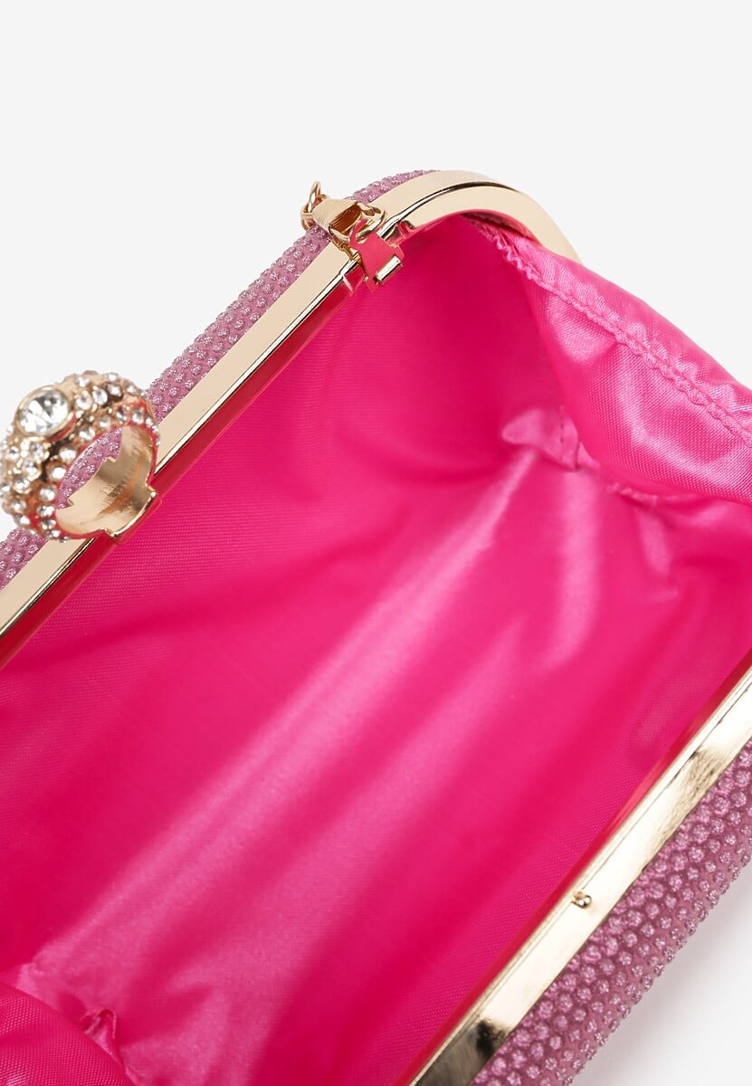 Fioletowa Wieczorowa Torebka z Biżuteryjnym Uchwytem i Odpinanym Łańcuszkiem Millira