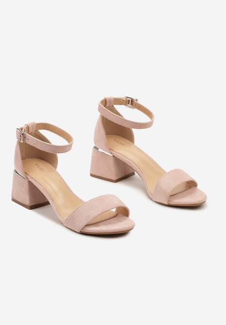Różowe Sandały na Słupku z Imitacji Skóry Zdobione Elementami o Metalicznym Wykończeniu Aloeli