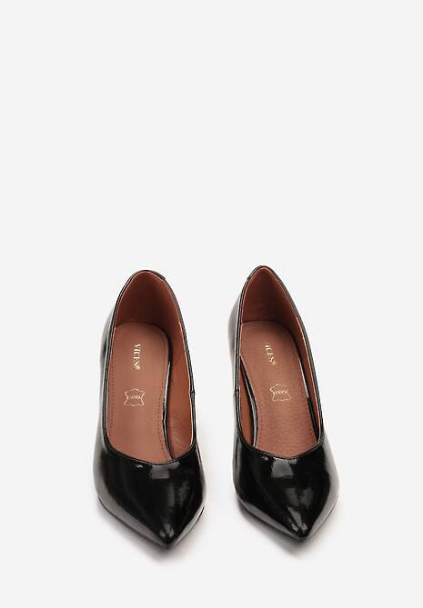 Czarne Lakierowane Szpilki Vices z Wkładką ze Skóry Naturalnej Zdobione Cyrkoniami Gioriana