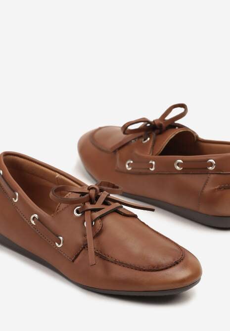 Jasnobrązowe Mokasyny z Ozdobnym Wiązaniem Lanrive