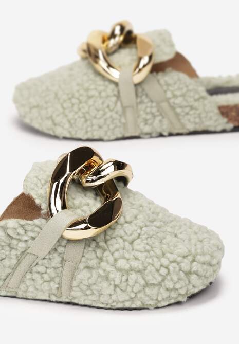 Zielone Klapki z Ozdobnym Łańcuchem Dewerli