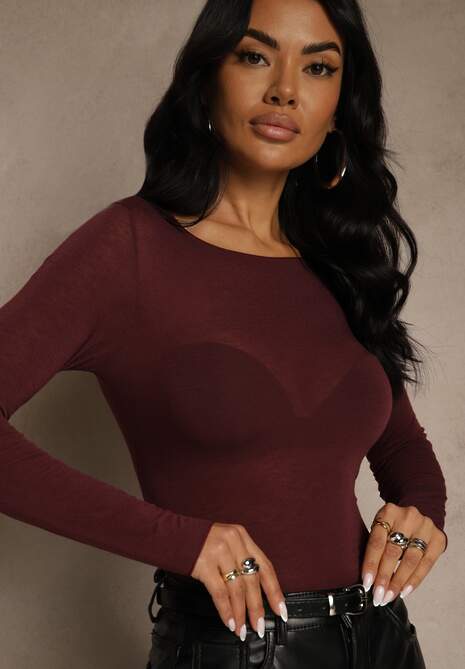 Bordowa Bluzka Longsleeve z Wiskozy i Kaszmiru Unelle