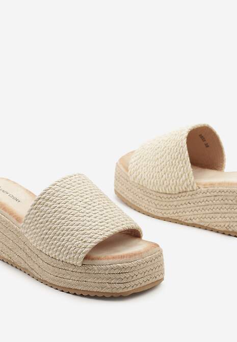 Złote Casualowe Klapki na Koturnie i Platformie w Stylu Boho  Moonula