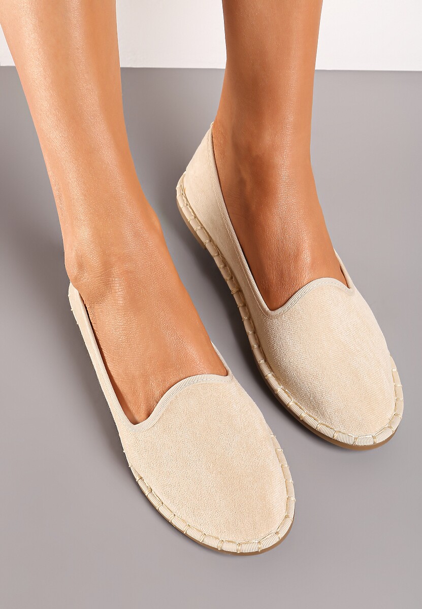 Niebieskie Materiałowe Balerinki na Płaskim Obcasie z Okrągłym Noskiem Apreseha