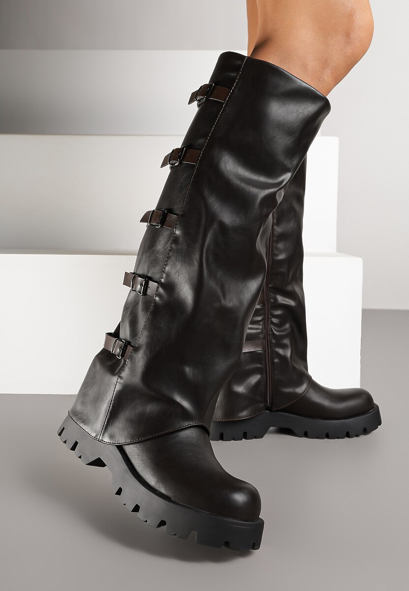 Brązowe Kozaki Bikery z Ozdobnymi Aplikacjami Latevesa