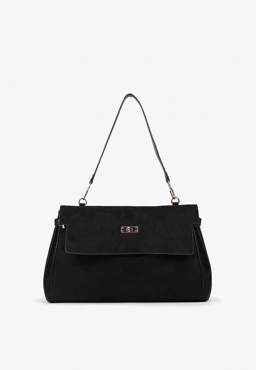 Czarna Duża Torebka Listonoszka z Imitacji Zamszu na Ramię Sialenne