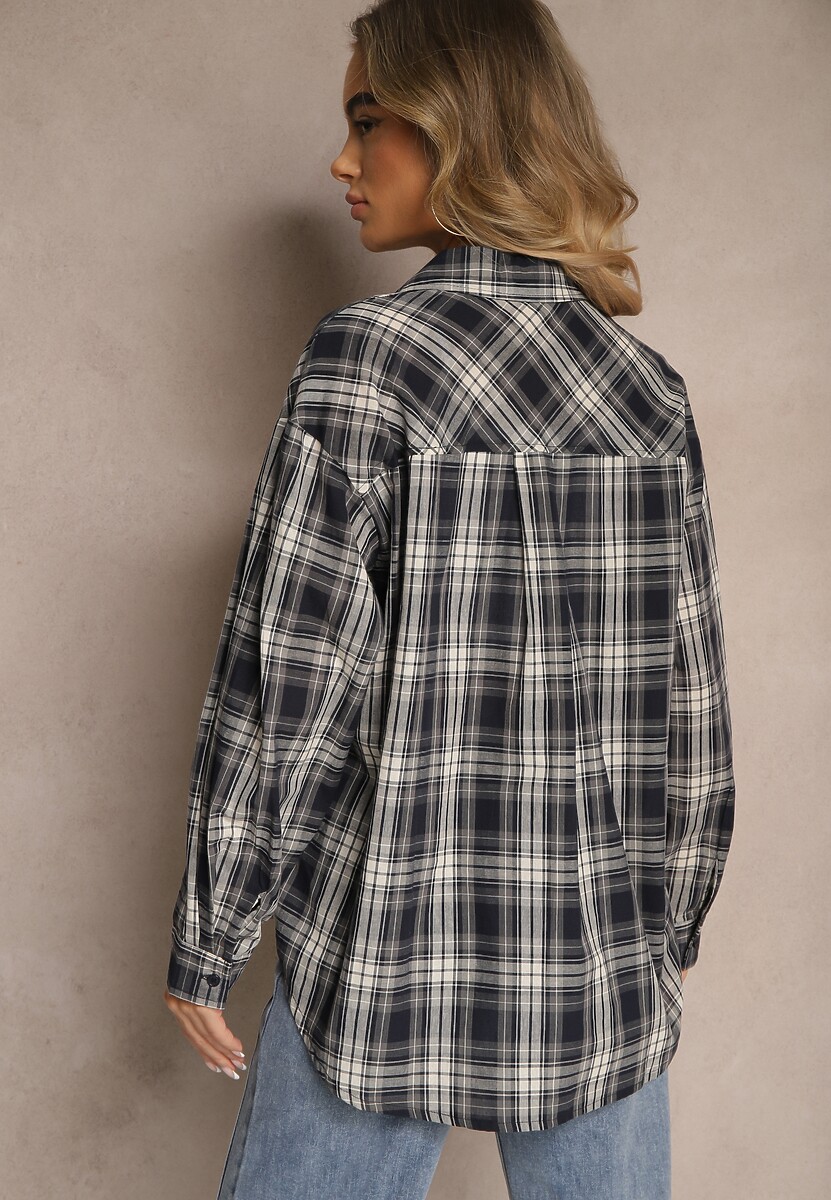 Czarna Bawełniana Koszula w Kratę z Pojedynczą Kieszonką Annisen