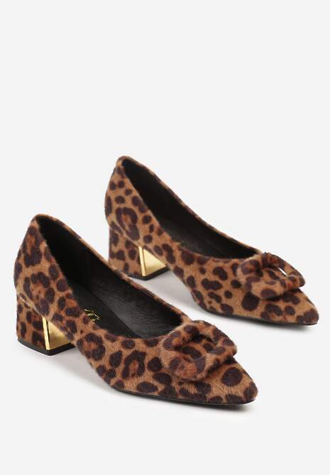 Panterkowe Czółenka Vices na Słupku z Wkładką ze Skóry Naturalnej i Klamrą Apanelle