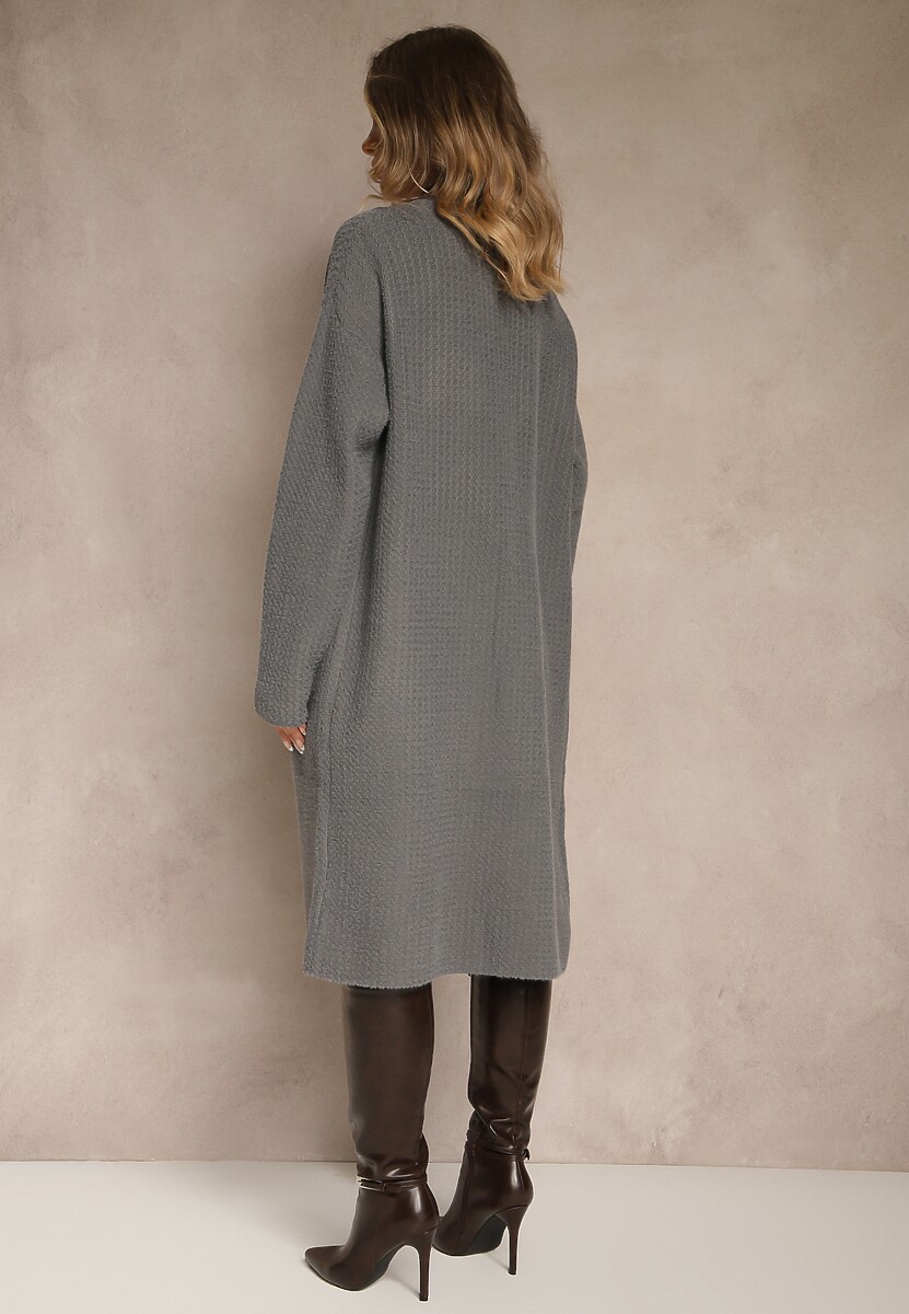 Szary Długi Kardigan Niezapinany z Bawełną Ferrive