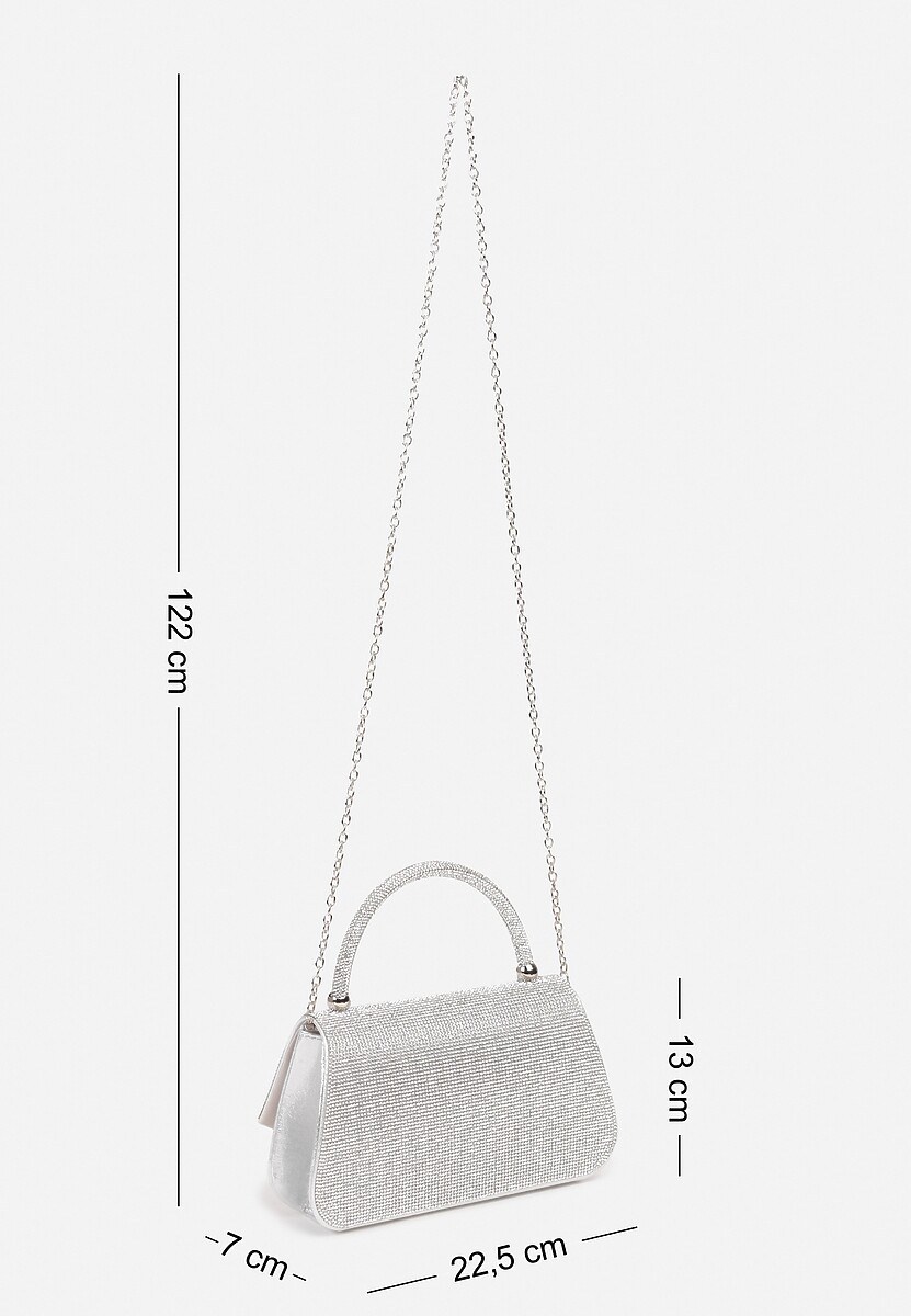 Srebrna Torebka Koktajlowa z Rączką Wysadzana Cyrkoniami z Łańcuszkiem Halorea