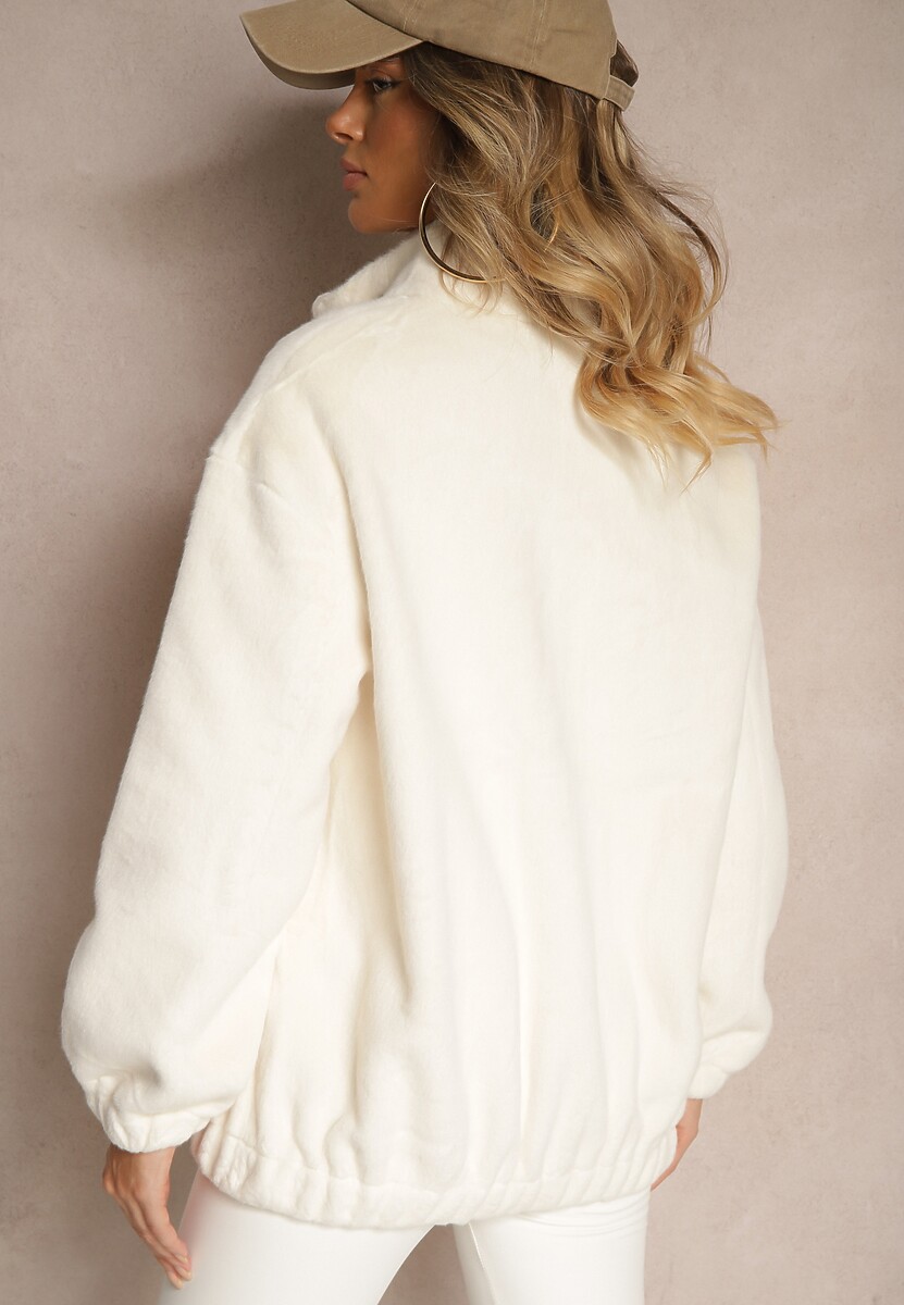 Jasnobeżowa Kurtka ze Stójką z Futerka na Suwak Izanithea