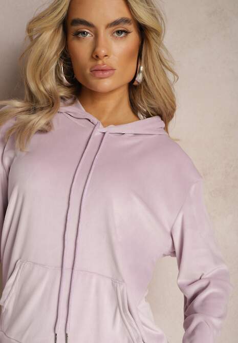 Jasnofioletowy Welurowy Komplet Dresowy Bluza z Kapturem i Spodnie Vilna