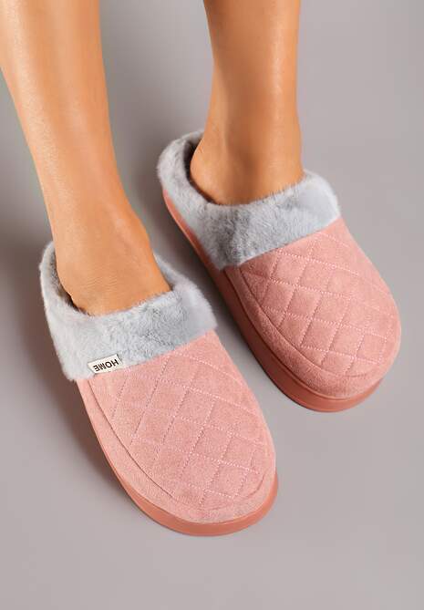 Ciemnoróżowe Kapcie Futrzane Vices z Wkładką ze Skóry Naturalnej na Niskiej Platformie Ellisen