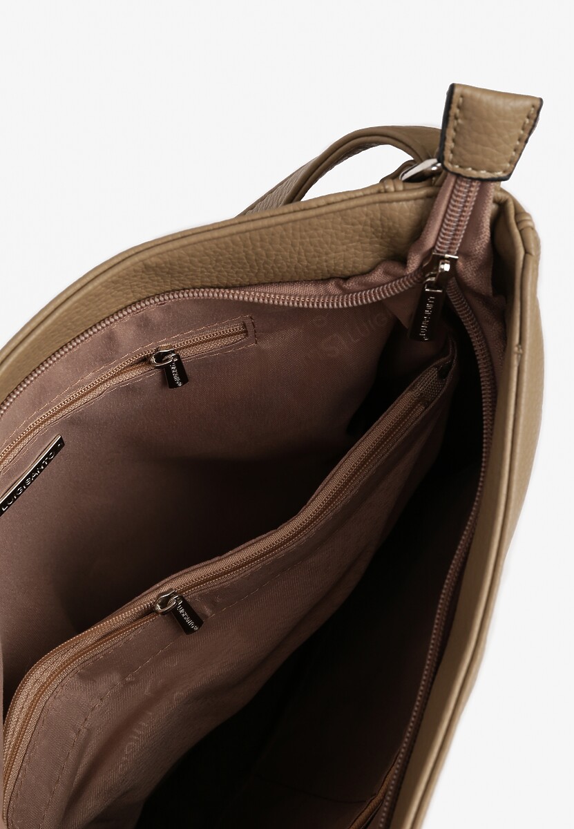 Ciemnobeżowa Torebka na Ramię z Frędzlami i Suwakami Rivkio