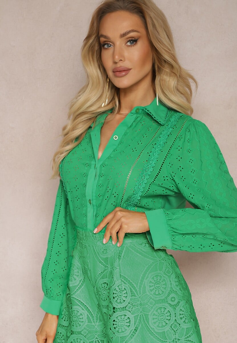 Zielona Koszula z Haftowanej Tkaniny w Stylu Boho Perphone