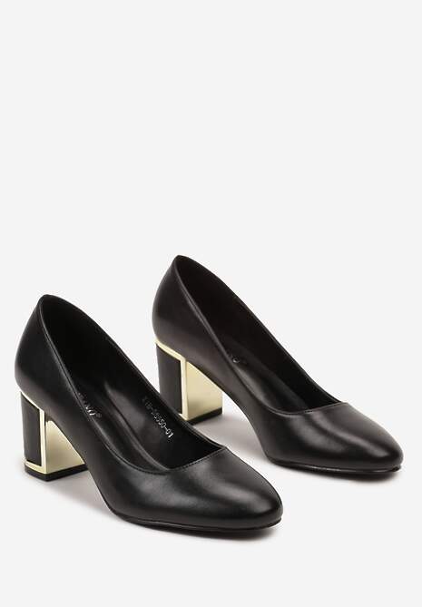 Czarne Czółenka na Słupku z Metalicznymi Elementami Elranea