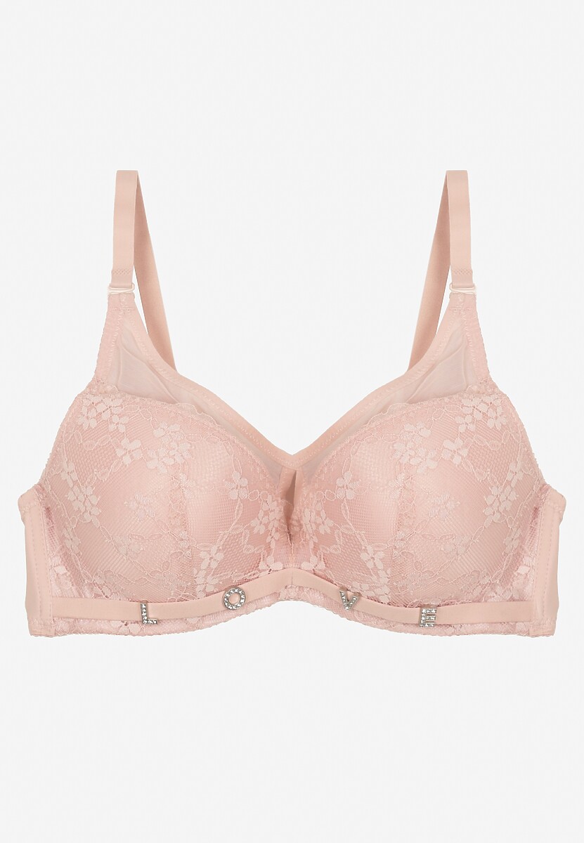 Jasnoróżowy Koronkowy Biustonosz z Odpinanymi Ramiączkami Revalora