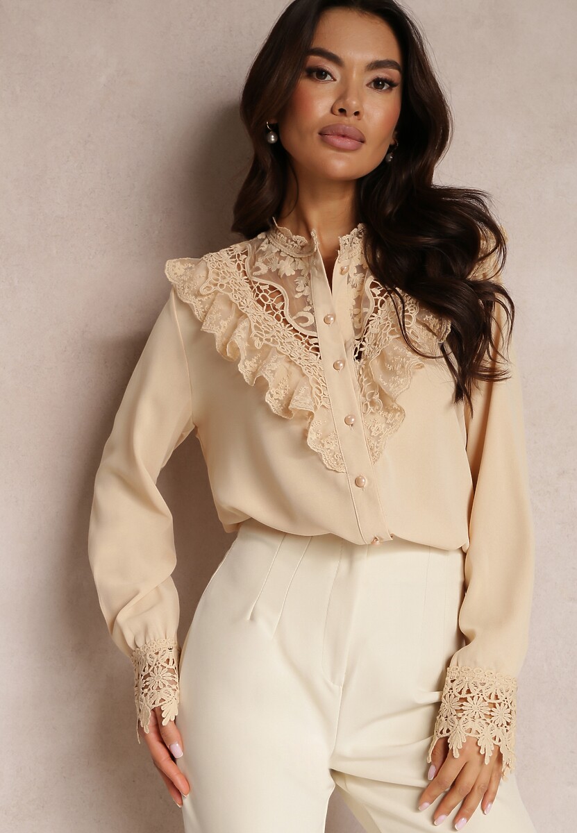 Beżowa Koszula z Koronką Hassei