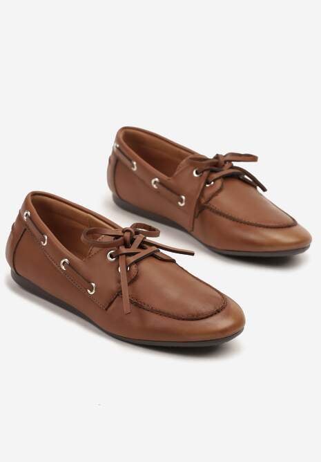 Jasnobrązowe Mokasyny z Ozdobnym Wiązaniem Lanrive
