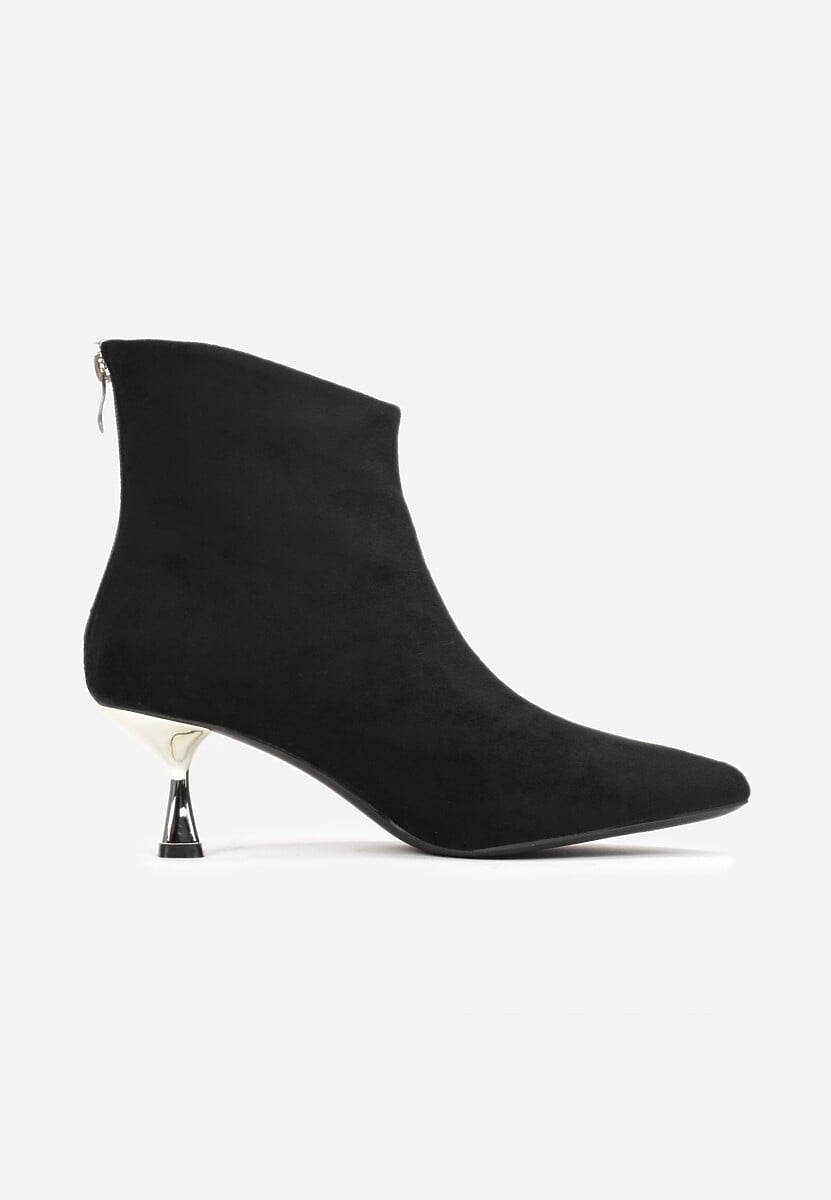 Czarne Botki na Klepsydrowym Metalicznym Obcasie Lectorra