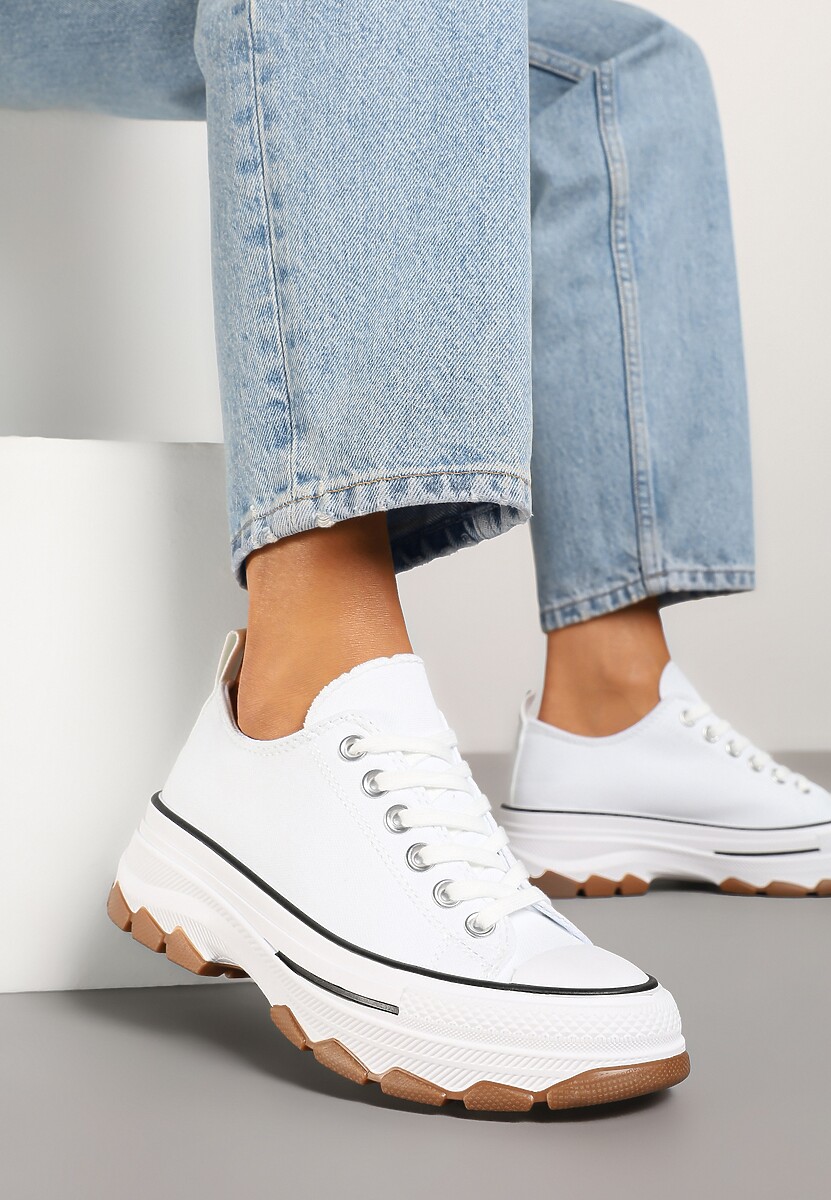 Białe Trampki na Platformie z Niską Cholewką Evalloria