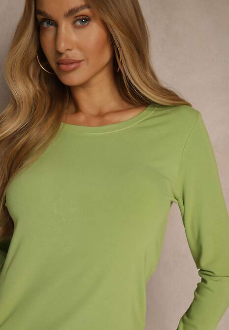 Zielona Casualowa Bluzka Longsleeve z Okrągłym Dekoltem Unaladesa