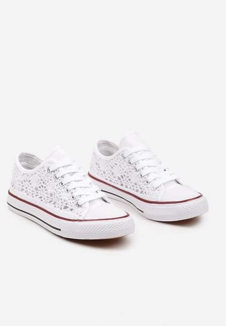 Białe Ażurowe Trampki pod Kostkę ze Sznurowaniami Zelimia