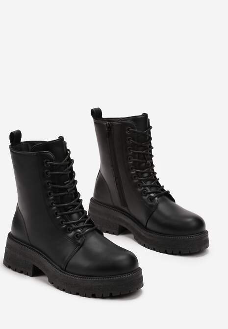 Czarne Botki Workery na Platformie z Protektorem Venar