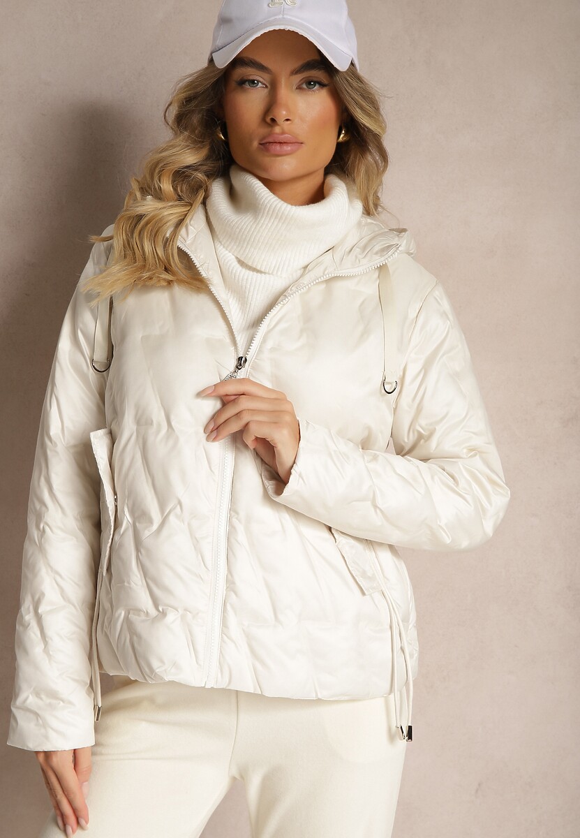 Jasnobeżowa Pikowana Kurtka Przejściowa z Kapturem Daithnia