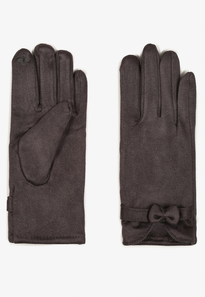 Zielone Rękawiczki Dzianinowe z Bawełną Ozdobione Kokardą Tessemi