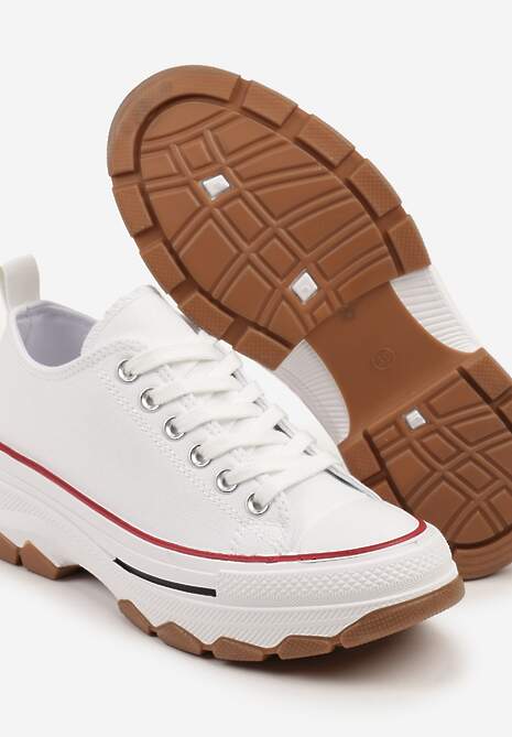 Biało-Czerwone Trampki na Platformie z Niską Cholewką Evalloria