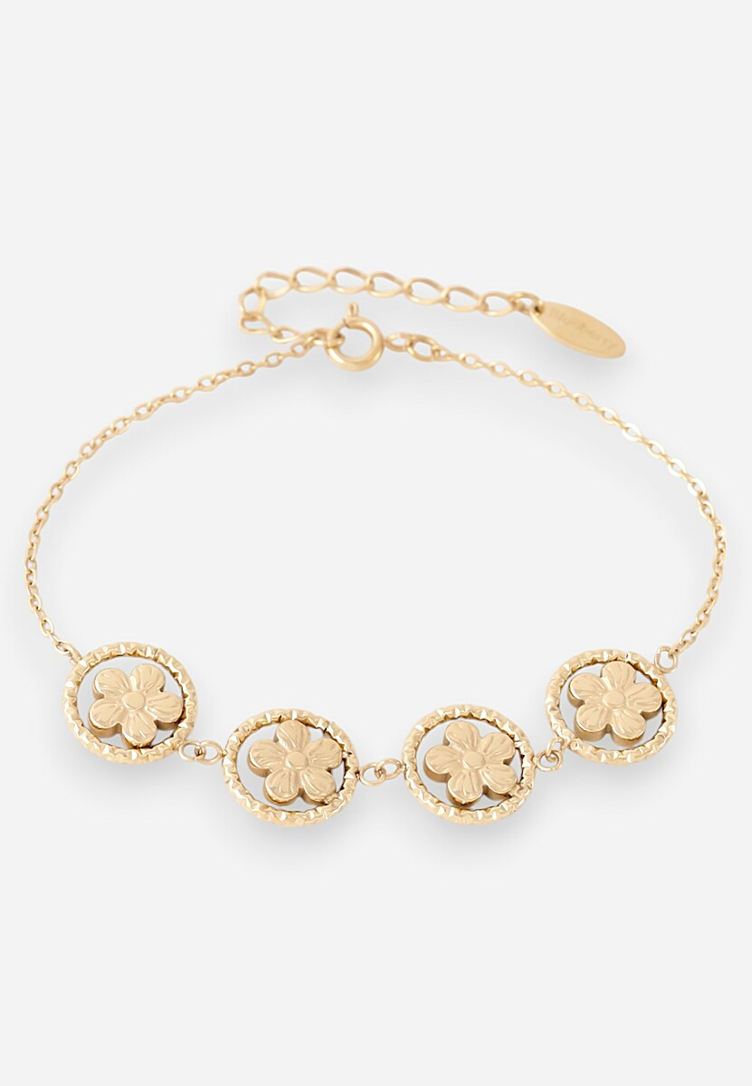 Złota Cienka Bransoletka z Okrągłymi Zawieszkami z Kwiatkami Finorelia
