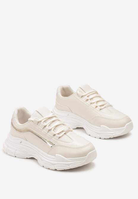 Beżowe Casualowe Sneakersy z Ekoskóry z Ozdobnymi Wstawkami i Sznurowaniem Melindia