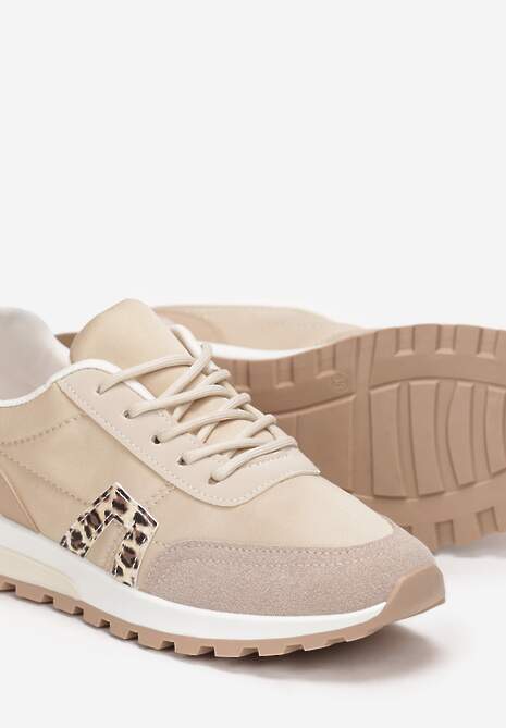 Beżowe Sznurowane Sneakrersy Cashe