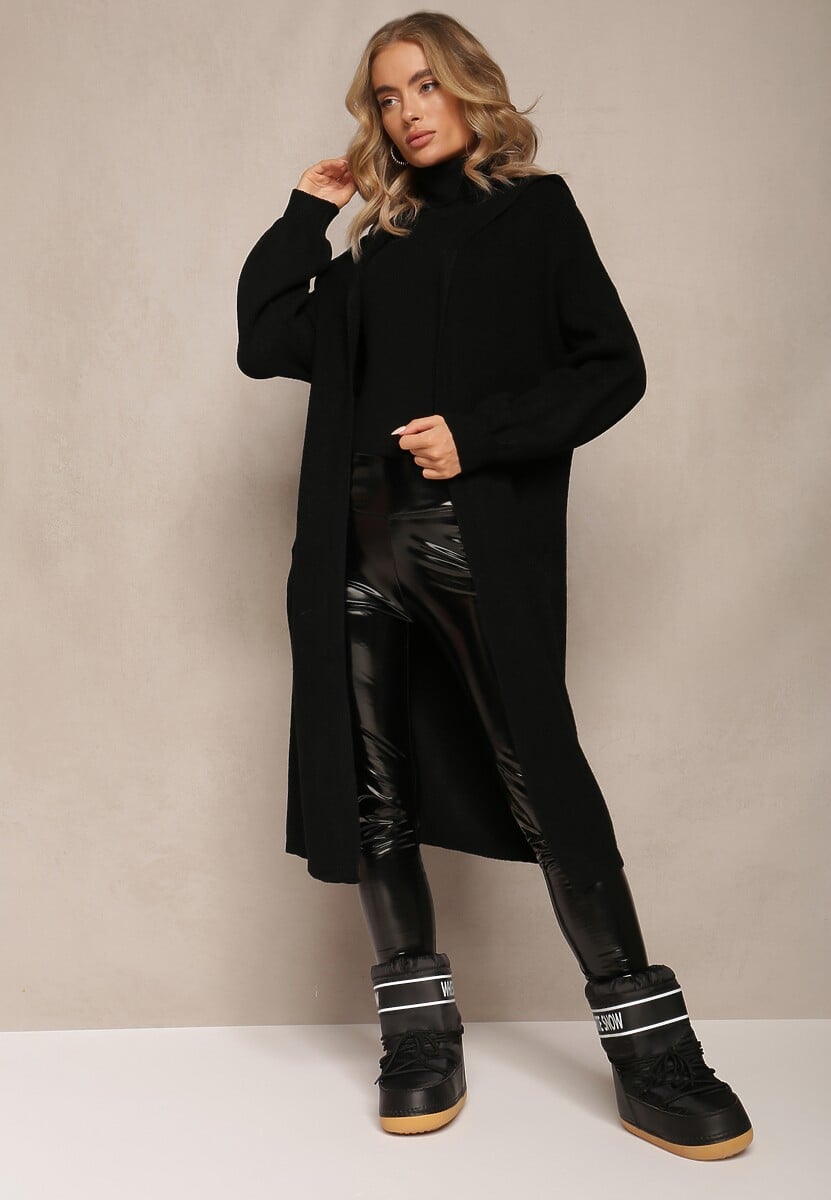 Czarny Niezapinany Kardigan z Kapturem Fatimanes