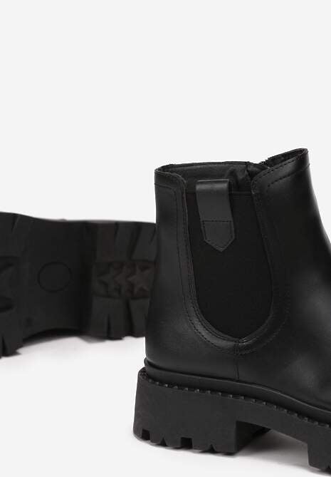 Czarne Botki Sztyblety na Grubej Podeszwie Liraelia
