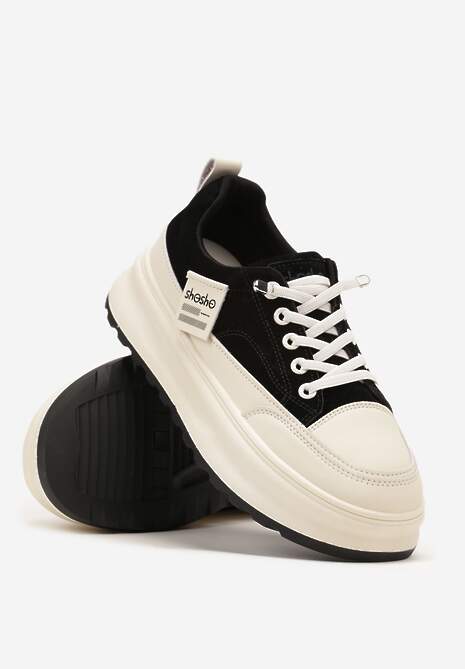 Czarne Sneakersy na Tłoczonej Platformie Ozdobione Napisami  Naliase