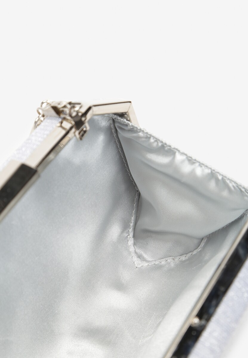 Srebrna Owalna Torebka Ozdobiona Brokatem z Retro Zatrzaskiem Traorra