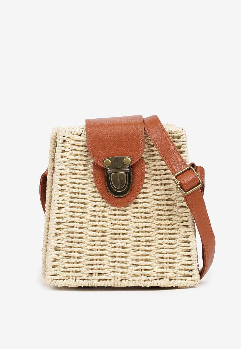 Ciemnobeżowa Pleciona Torebka Listonoszka o Geometrycznym Kształcie Felowena