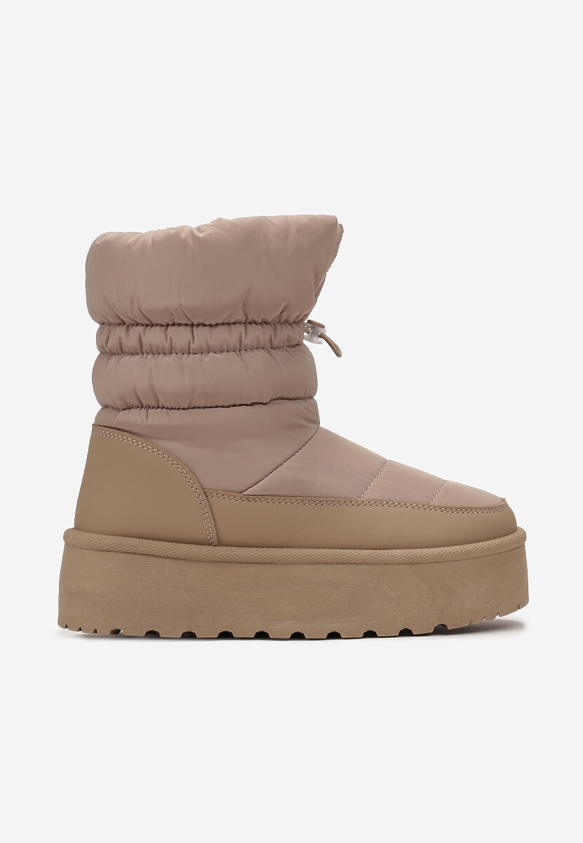 Ciemnobeżowe Śniegowce ze Ściągaczem na Grubej Podeszwie Lunne