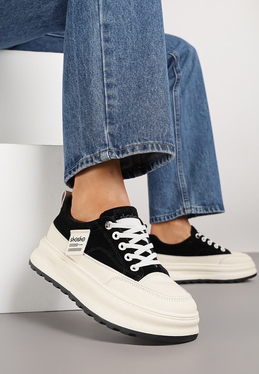 Czarne Sneakersy na Tłoczonej Platformie Ozdobione Napisami  Naliase