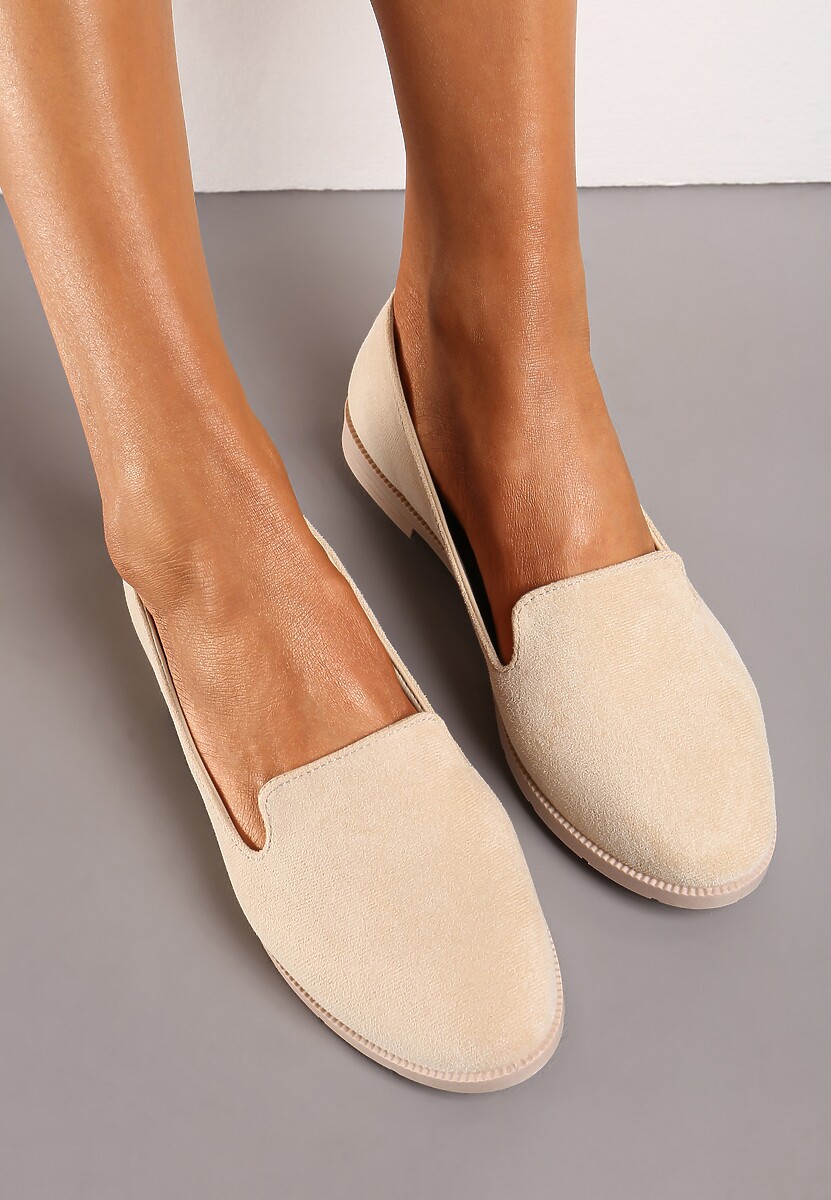 Beżowe Balerinki Typu Loafersy Daphikaia