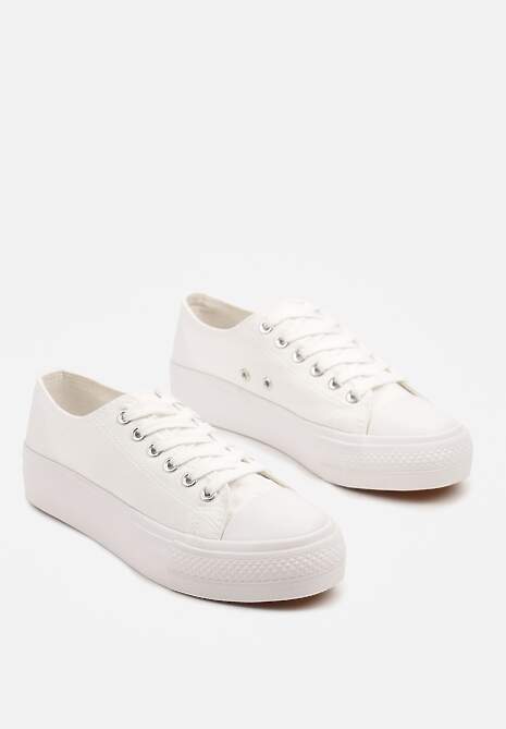 Białe Trampki Basic z Cholewką przed Kostkę na Niskiej Platformie Senadra