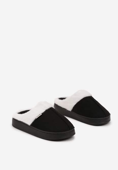 Czarne Klasyczne Kapcie Vices z Ozdobnym Futrem Eleahilde