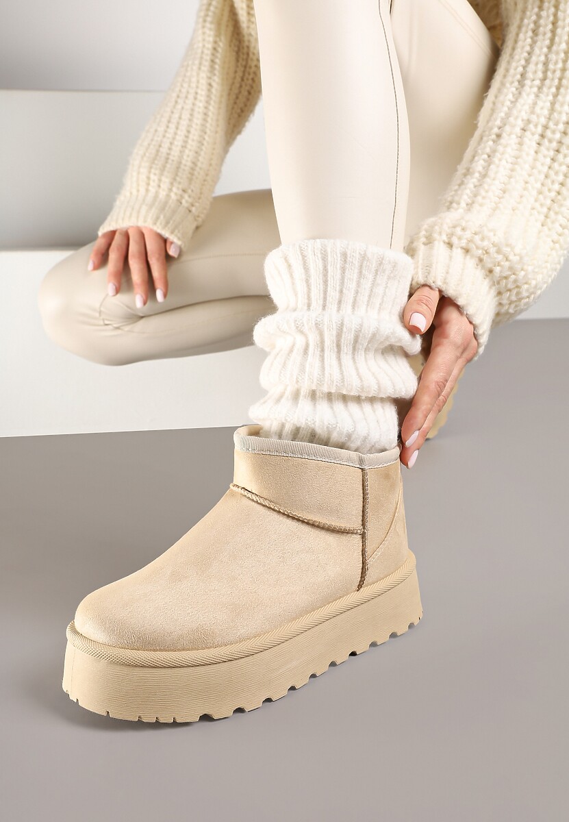 Panterkowe Krótkie Śniegowce z Ekozamszu na Niskiej Platformie Lennael