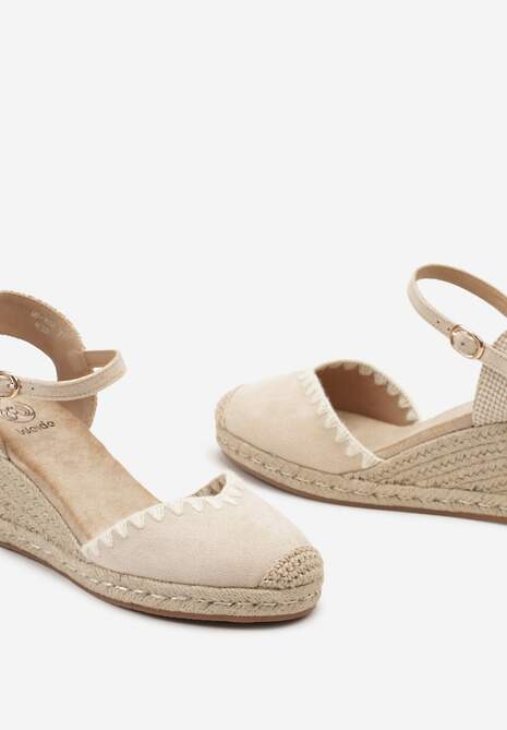 Beżowe Sandały w Stylu Espadryli z Plecionką na Koturnie Tiimada